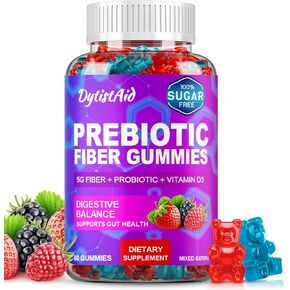 Prebiotic Fiber Gummies, 5g Fiber per Serving, 2 Billion CFU Bacillus Coagulans + Vitamin D3, Sugar Free Pectin Mixed Berry Gummies, Inulin (FOS) + Acacia + Apple Pectin, 60 Gummies (30 Servings) in Kuwait