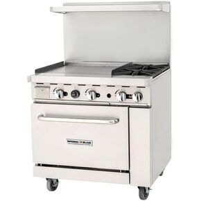 Inferno Blaze Premium IBP-GR-3624/NG 36" Natural Gas 2 Burner Range with Oven with 24" Griddle 125,000 BTU - ETL & Sanitation Certified, Stainless Steel Indoor Range - Perfect for Commercial Kitchens in Kuwait