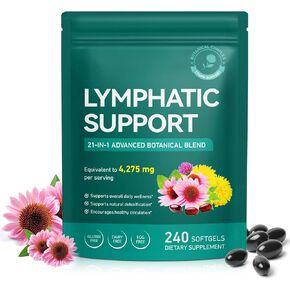 مكملات التصريف اللمفاوي، مكمل دعم النظام اللمفاوي للنساء والرجال، مزيج عشبي طبيعي مع القنفذية والهندباء وجذور الأرقطيون للجهاز اللمفاوي - 240 كبسولة هلامية in Kuwait