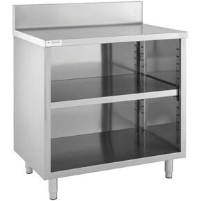 طاولة تحضير المطبخ المغلقة من الفولاذ المقاوم للصدأ من كراتوس مقاس 24 بوصة عمق × 36 عرض مع رف سفلي وبلاش باكسبلاش، طاولة عمل NSF للمطاعم - 16ga/304SS (32L-047) in Kuwait