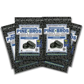 Pine Bros. Gummy Sore Throat Softish Drops 30 Count (approx) (6 Bags, Licorice) in Kuwait