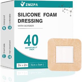 40 Pcs Silicone Foam Dressing 2x2 Gentle Border, Waterproof Silicone Bandages for Wounds Care, Bed Sore Patches, Super Absorbent Wound Dressing, Self Adhesive Pressure Sore Pads (40) in Kuwait