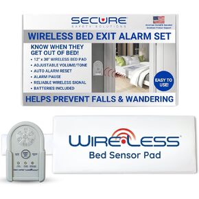 Secure Safety Solutions Wireless Bed Alarm for Elderly Adults - 12" x 30" Sensor Pad, Remote Cordless Monitor - Caregiver Alert System, Fall Prevention for Dementia Patients in Kuwait
