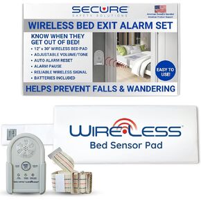 Secure Safety Solutions Wireless Bed Exit Alarm for Elderly Adults & 60" Gait Belt - 12x30 Sensor Pad, Cordless Patient Monitor - Smart Reliable Caregiver Alert, Fall Prevention for Dementia, Seniors in Kuwait