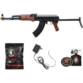 بندقية لانسر التكتيكية AK47 AEG Airsoft مع مخزون قابل للطي Gen 1 LT-728 - معدن كامل، إطار عالي في الثانية، بطارية وشاحن متضمن (أسود/خشب صناعي) - 600 جولة in Kuwait