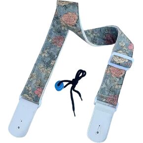 Guitar Strap, Vintage Rose Floral Pattern Cotton Guitar Strap with leather at both ends for bass, electric and acoustic guitars, comes with two strap anti-slip pads in Saudi Arabia