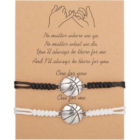 Bracelet Set for Sports Fan, Braided String Bracelets with Volleyball Charm, Gifts for Birthday & Friendship (Black & White) in Saudi Arabia