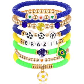 World Cup Soccer Bracelets for Women, Soccer Beaded Stackable Stretch Bracelets, Brazil Themed Game Day Sports Party Accessories, Birthday Holiday Gifts for Women Men Friends Sports Fans in Saudi Arabia