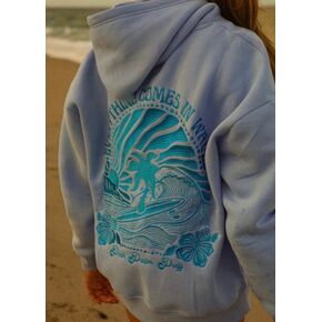 Pink Palm Puff "Everything Comes in Waves” Hoodie in Blue in Kuwait