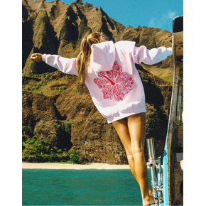 Pink Palm Puff "Hawaii Hibiscus" Hoodie in Blush in Kuwait