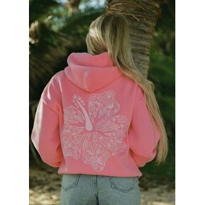 Pink Palm Puff "Hawaii Hibiscus" Hoodie in Sonic Pink in Kuwait