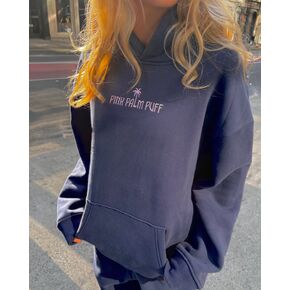 Pink Palm Puff Classic Puff Hoodie in Navy in Kuwait