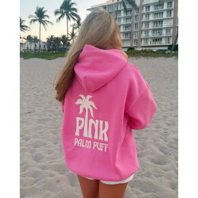 Pink Palm Puff Classic Puff Hoodie in Raspberry in Kuwait
