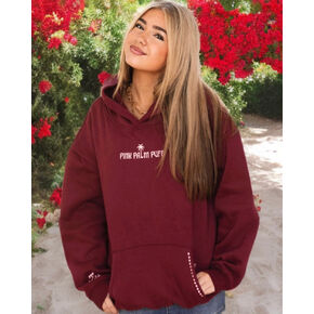 Pink Palm Puff "Live in the Moment" Hoodie in Cherry in Kuwait
