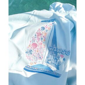 Pink Palm Puff “Chase the Sun” Relaxed Hoodie in Sky Blue in Kuwait