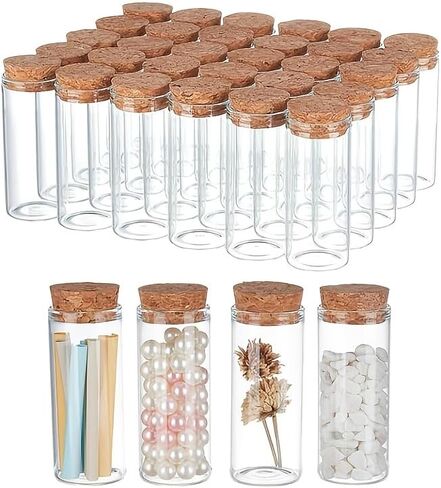 30x60mm 25ml Glass Vials Jars Test Tube With Cork Stopper Empty Glass Transparent Clear Bottles 12pcs (12, 25ml-30x60mm) in Kuwait