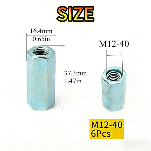 6 قطع M12-40 صواميل سداسية شديدة التحمل، موصلات مطلية بالزنك من الفولاذ الكربوني لقضبان ملولبة 1/2 بوصة - صواميل سداسية ممتدة عالية القوة للبناء والمشروعات الصناعية والمشروعات اليدوية in Kuwait