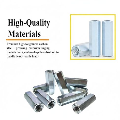 6 قطع M12-40 صواميل سداسية شديدة التحمل، موصلات مطلية بالزنك من الفولاذ الكربوني لقضبان ملولبة 1/2 بوصة - صواميل سداسية ممتدة عالية القوة للبناء والمشروعات الصناعية والمشروعات اليدوية in Kuwait