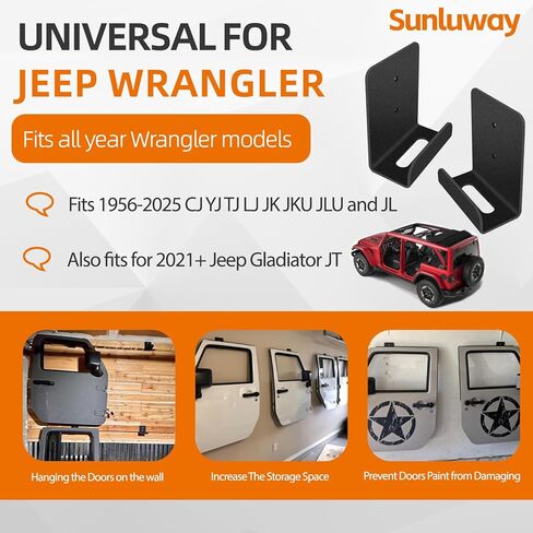 Removable Door Storage Hanger with Rubber Pads Wall Mount Heavy Duty Door Hanger Storage Holder Bracket Rack Fit for 1956-2025 Jeep Wrangler CJ YJ TJ LJ JK JKU JL JLU & Gladiator JT in Kuwait