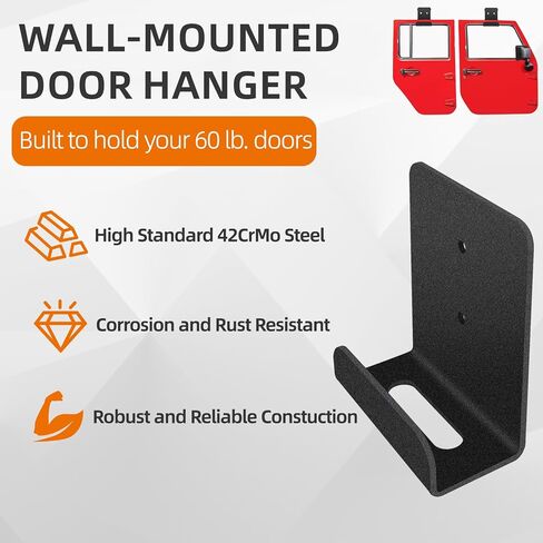 Removable Door Storage Hanger with Rubber Pads Wall Mount Heavy Duty Door Hanger Storage Holder Bracket Rack Fit for 1956-2025 Jeep Wrangler CJ YJ TJ LJ JK JKU JL JLU & Gladiator JT in Kuwait