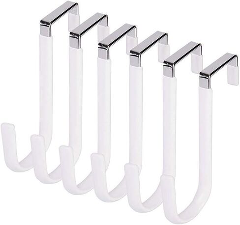 Over The Door Hook, 6 Pack Hanger Hooks with Rubber Cover Prevent Scratches Heavy Duty Organizer for Living Room,Bathroom, Dorm, Bedroom, Kitchen Hanging Clothes, Towels, Hats, Coats, Bags White in Saudi Arabia