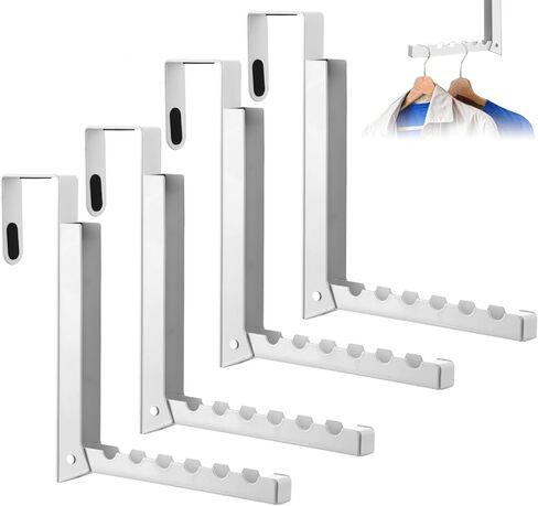 4 Pack Over The Door Hanger Hooks, Foldable 6 Grooves Drying Rack, Portable Storage Organizer Heavy Duty Hook for Clothes, Coats, Towels, White in Kuwait