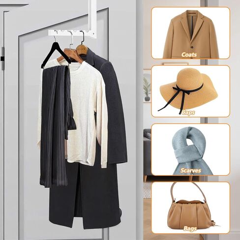 4 Pack Over The Door Hanger Hooks, Foldable 6 Grooves Drying Rack, Portable Storage Organizer Heavy Duty Hook for Clothes, Coats, Towels, White in Kuwait
