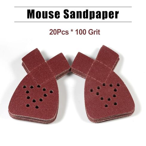 Mouse Detail Sander Sandpaper 20 Pcs, 100 Grit Hook and Loop Detail Sandpaper with 2 Replacement Tips, 12 Hole Sanding Sheets for Metal Woodworking Grinding Polishing in Saudi Arabia