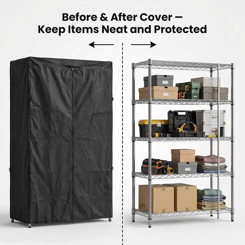 QWORK High Density Waterproof/Dustproof Storage Shelf Cover, Fits Racks 48"L x 19"D x 72"H - 1 Pack (Black) in Saudi Arabia