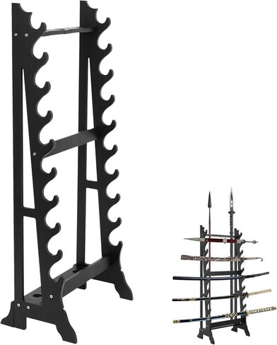 Sword Stand,Sword Rack with 10 Tiers & 3 Spear Holes,Sword Display Floor Stand,Wooden Samurai Katana Stand Holder for Multiple Swords Display in Kuwait