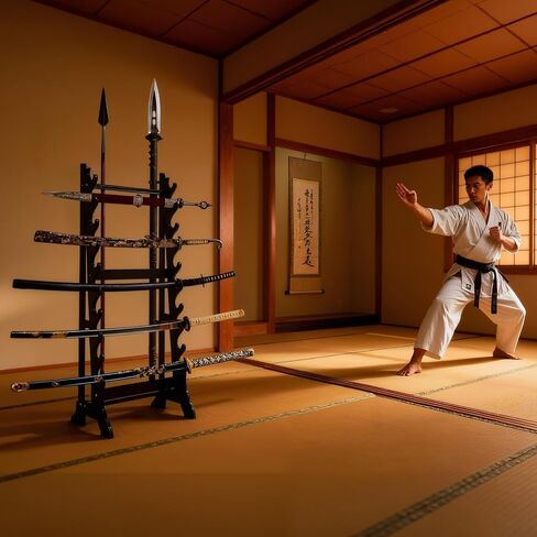 Sword Stand,Sword Rack with 10 Tiers & 3 Spear Holes,Sword Display Floor Stand,Wooden Samurai Katana Stand Holder for Multiple Swords Display in Kuwait