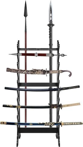 Sword Stand,Sword Rack with 10 Tiers & 3 Spear Holes,Sword Display Floor Stand,Wooden Samurai Katana Stand Holder for Multiple Swords Display in Kuwait