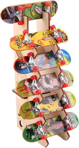 Wooden Fingerboard Display Stand, Holds 6 Mini Finger Skateboards, Compatible with Tech Deck, Collection Organizer for Displaying and Storing in Kuwait