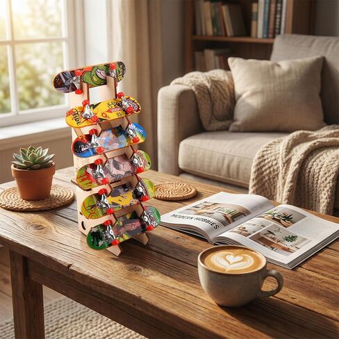 Wooden Fingerboard Display Stand, Holds 6 Mini Finger Skateboards, Compatible with Tech Deck, Collection Organizer for Displaying and Storing in Kuwait