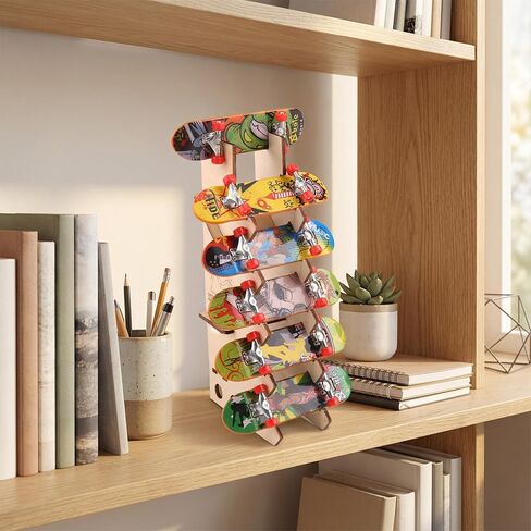 Wooden Fingerboard Display Stand, Holds 6 Mini Finger Skateboards, Compatible with Tech Deck, Collection Organizer for Displaying and Storing in Kuwait