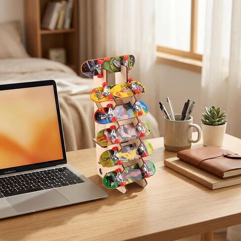 Wooden Fingerboard Display Stand, Holds 6 Mini Finger Skateboards, Compatible with Tech Deck, Collection Organizer for Displaying and Storing in Kuwait