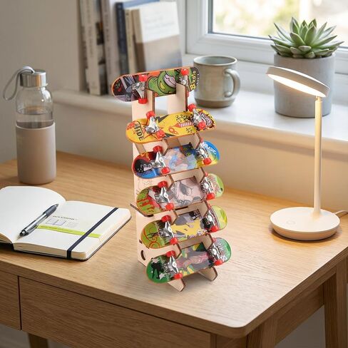 Wooden Fingerboard Display Stand, Holds 6 Mini Finger Skateboards, Compatible with Tech Deck, Collection Organizer for Displaying and Storing in Kuwait