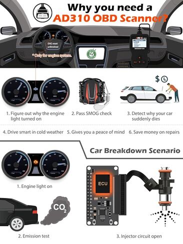الماسح الضوئي ANCEL AD310 الكلاسيكي المحسن العالمي Obd II + جهاز اختبار حلبة السيارات ANCEL PB60 in Saudi Arabia