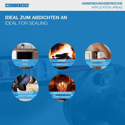 WEICON Silicone HT 300 | High Temp Silicone for Sealing, Bonding & Insulating | Withstands up to 572°F | Red | Ideal for Home & Industry | Sealing Cord & Tape, Oven Adhesive, Chimney Adhesive (2.8oz) in Kuwait