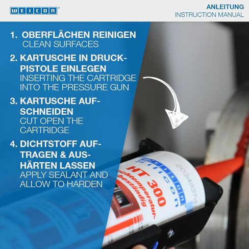 WEICON Silicone HT 300 | High Temp Silicone for Sealing, Bonding & Insulating | Withstands up to 572°F | Red | Ideal for Home & Industry | Sealing Cord & Tape, Oven Adhesive, Chimney Adhesive (2.8oz) in Kuwait