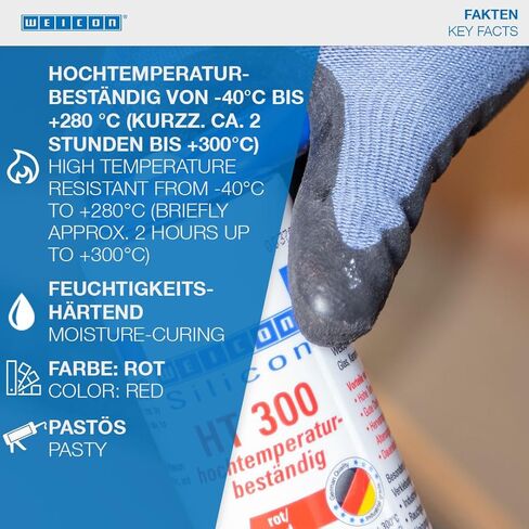 WEICON Silicone HT 300 | High Temp Silicone for Sealing, Bonding & Insulating | Withstands up to 572°F | Red | Ideal for Home & Industry | Sealing Cord & Tape, Oven Adhesive, Chimney Adhesive (2.8oz) in Kuwait