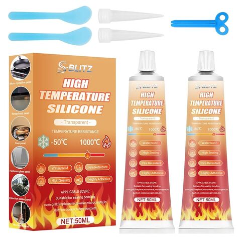 Transparent Heat Resistant Glue, Heat Resistant Silicone, 50ml X 2 Pack, High Temperature Silicone Sealant for Oven Door for Sealing Glass Cooktops, Fireplace Surrounds Kitchen Fittings in Saudi Arabia
