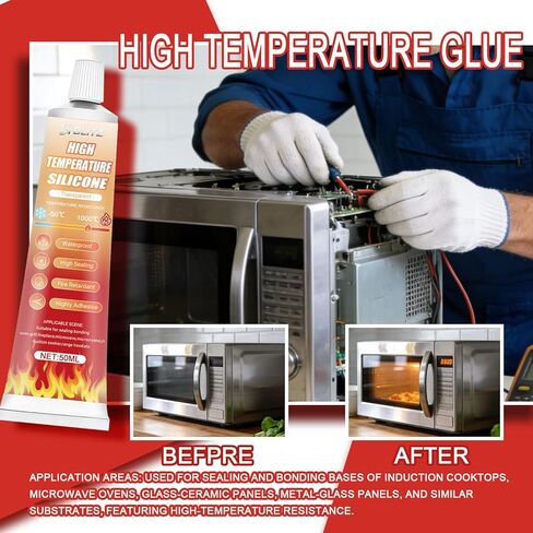 Transparent Heat Resistant Glue, Heat Resistant Silicone, 50ml X 2 Pack, High Temperature Silicone Sealant for Oven Door for Sealing Glass Cooktops, Fireplace Surrounds Kitchen Fittings in Saudi Arabia