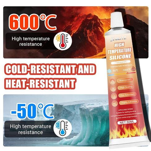 Transparent Heat Resistant Glue, Heat Resistant Silicone, 50ml X 2 Pack, High Temperature Silicone Sealant for Oven Door for Sealing Glass Cooktops, Fireplace Surrounds Kitchen Fittings in Saudi Arabia