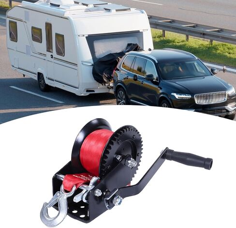 1600LBS Heavy Duty Boat Trailer Winch, Manual Hand Winch, 26ft X 2in Strap with 4.1:1 Gear Ratio, Ideal for Trailers, Trucks, ATVs, Boats, Jet Skis in Kuwait