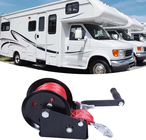 1600LBS Heavy Duty Boat Trailer Winch, Manual Hand Winch, 26ft X 2in Strap with 4.1:1 Gear Ratio, Ideal for Trailers, Trucks, ATVs, Boats, Jet Skis in Kuwait
