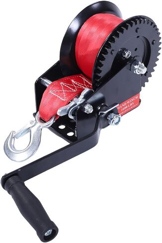 1600LBS Heavy Duty Boat Trailer Winch, Manual Hand Winch, 26ft X 2in Strap with 4.1:1 Gear Ratio, Ideal for Trailers, Trucks, ATVs, Boats, Jet Skis in Kuwait