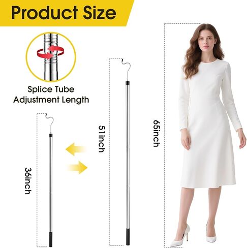 عمود خطاف الملابس، قابل للتمديد من 35 بوصة إلى 50 بوصة من الفولاذ المقاوم للصدأ مع خطاف على شكل حرف S لتعليق الملابس والنباتات والأضواء in Kuwait