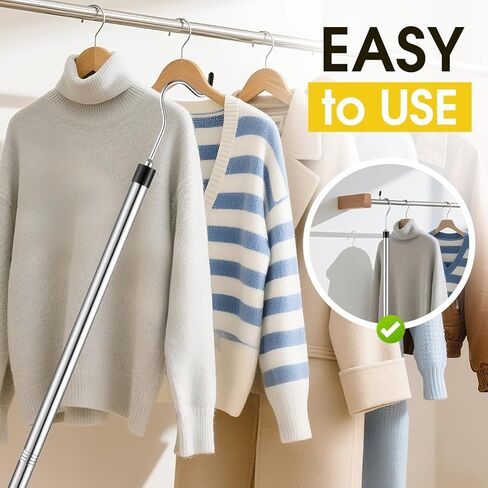 عمود خطاف الملابس، قابل للتمديد من 35 بوصة إلى 50 بوصة من الفولاذ المقاوم للصدأ مع خطاف على شكل حرف S لتعليق الملابس والنباتات والأضواء in Kuwait