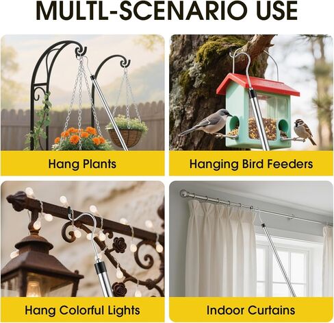 عمود خطاف الملابس، قابل للتمديد من 35 بوصة إلى 50 بوصة من الفولاذ المقاوم للصدأ مع خطاف على شكل حرف S لتعليق الملابس والنباتات والأضواء in Kuwait